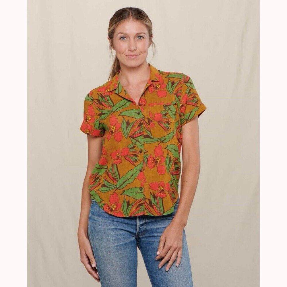 Toad and Co Women’s XS Camp Cove Short Sleeve Shirt Hawaiian 100% Organic Cotton